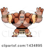 Cartoon Scared Buff Muscular Zulu Warrior Holding His Hands Up