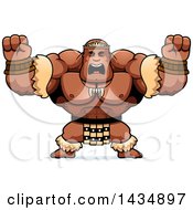 Cartoon Buff Muscular Zulu Warrior Holding His Fists Up In Balls Of Rage