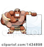 Cartoon Buff Muscular Zulu Warrior With A Blank Sign