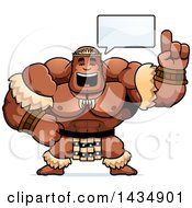 Cartoon Buff Muscular Zulu Warrior Holding Up A Finger And Talking