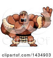 Cartoon Buff Muscular Zulu Warrior Waving