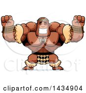 Cartoon Cheering Buff Muscular Zulu Warrior