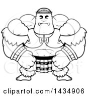 Cartoon Black And White Lineart Mad Buff Muscular Zulu Warrior