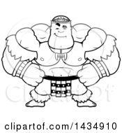 Cartoon Black And White Lineart Smug Buff Muscular Zulu Warrior