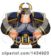 Clipart Of A Cartoon Smug Buff Muscular Samurai Warrior Royalty Free Vector Illustration