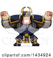 Poster, Art Print Of Cartoon Cheering Buff Muscular Samurai Warrior
