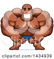 Poster, Art Print Of Cartoon Happy Buff Muscular Black Bodybuilder In A Posing Trunk