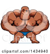 Clipart Of A Cartoon Smug Buff Muscular Black Bodybuilder In A Posing Trunk Royalty Free Vector Illustration