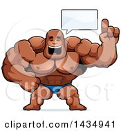 Poster, Art Print Of Cartoon Buff Muscular Black Bodybuilder In A Posing Trunk Holding Up A Finger And Talking