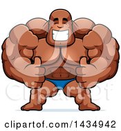Poster, Art Print Of Cartoon Buff Muscular Black Bodybuilder In A Posing Trunk Giving Two Thumbs Up