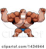 Poster, Art Print Of Cartoon Cheering Buff Muscular Black Bodybuilder In A Posing Trunk