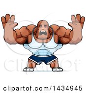 Poster, Art Print Of Cartoon Scared Buff Muscular Black Bodybuilder Holding His Hands Up