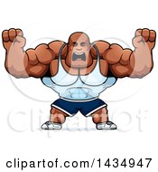 Poster, Art Print Of Cartoon Buff Muscular Black Bodybuilder Holding His Fists Up In Balls Of Rage