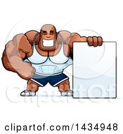 Poster, Art Print Of Cartoon Buff Muscular Black Bodybuilder With A Blank Sign