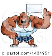Poster, Art Print Of Cartoon Buff Muscular Black Bodybuilder Holding Up A Finger And Talking