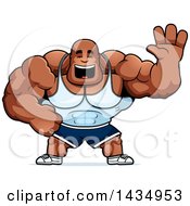 Poster, Art Print Of Cartoon Buff Muscular Black Bodybuilder Waving