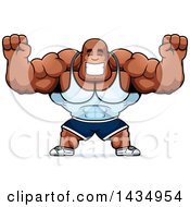 Poster, Art Print Of Cartoon Cheering Buff Muscular Black Bodybuilder