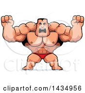 Poster, Art Print Of Cartoon Buff Muscular Beefcake Bodybuilder Competitor Holding His Fists In Balls Of Rage