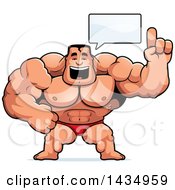 Clipart Of A Cartoon Buff Muscular Beefcake Bodybuilder Competitor Talking Royalty Free Vector Illustration