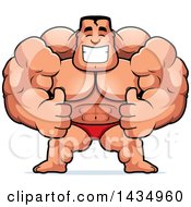 Clipart Of A Cartoon Buff Muscular Beefcake Bodybuilder Competitor Giving Two Thumbs Up Royalty Free Vector Illustration
