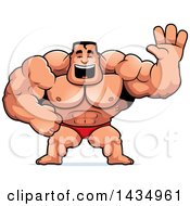 Poster, Art Print Of Cartoon Buff Muscular Beefcake Bodybuilder Competitor Waving