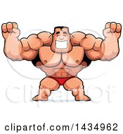 Poster, Art Print Of Cartoon Buff Muscular Beefcake Bodybuilder Competitor Cheering Or Flexing