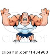 Poster, Art Print Of Cartoon Buff Beefcake Muscular Bodybuilder Holding His Hands Up And Screaming