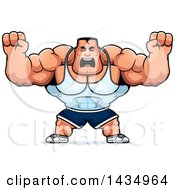 Poster, Art Print Of Cartoon Buff Beefcake Muscular Bodybuilder Holding Up Fists In Balls Of Rage