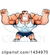 Poster, Art Print Of Cartoon Buff Beefcake Muscular Bodybuilder Cheering