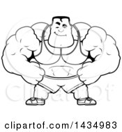 Poster, Art Print Of Cartoon Black And White Lineart Smug Buff Beefcake Muscular Bodybuilder