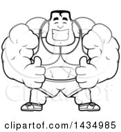 Poster, Art Print Of Cartoon Black And White Lineart Buff Beefcake Muscular Bodybuilder Giving Two Thumbs Up
