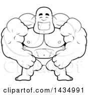 Poster, Art Print Of Cartoon Black And White Lineart Happy Buff Muscular Black Bodybuilder In A Posing Trunk