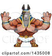 Cartoon Buff Muscular Anubis Holding His Hands Up In Fear