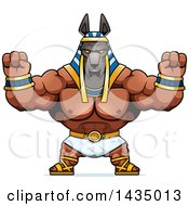 Cartoon Buff Muscular Anubis Holding His Fists Up In Balls Of Rage
