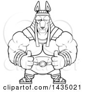 Cartoon Black And White Lineart Buff Muscular Anubis Giving Two Thumbs Up