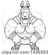 Poster, Art Print Of Cartoon Black And White Lineart Mad Buff Muscular Anubis
