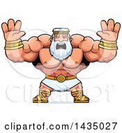 Poster, Art Print Of Cartoon Buff Muscular Zeus Holding His Hands Up And Screaming