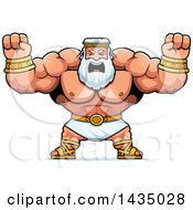 Cartoon Buff Muscular Zeus Holding His Fists In Balls Of Rage