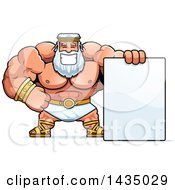 Cartoon Buff Muscular Zeus With A Blank Sign