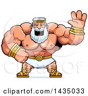 Cartoon Buff Muscular Zeus Waving