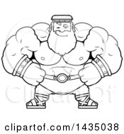 Poster, Art Print Of Cartoon Black And White Lineart Smug Buff Muscular Zeus