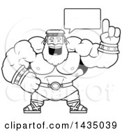 Clipart Of A Cartoon Black And White Lineart Buff Muscular Zeus Talking Royalty Free Vector Illustration by Cory Thoman