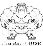 Cartoon Black And White Lineart Buff Muscular Zeus Giving Two Thumbs Up