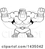 Cartoon Black And White Lineart Buff Muscular Zeus Cheering