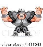 Poster, Art Print Of Cartoon Buff Muscular Warrior Holding His Hands Up And Screaming
