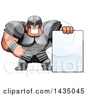 Poster, Art Print Of Cartoon Buff Muscular Warrior With A Blank Sign