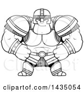 Clipart Of A Cartoon Black And White Lineart Smug Buff Muscular Warrior Royalty Free Vector Illustration
