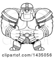 Clipart Of A Cartoon Black And White Lineart Buff Muscular Warrior Giving Two Thumbs Up Royalty Free Vector Illustration