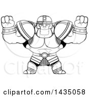Poster, Art Print Of Cartoon Black And White Lineart Buff Muscular Warrior Cheering