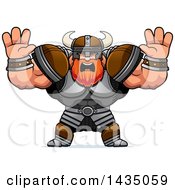 Poster, Art Print Of Cartoon Buff Muscular Viking Warrior Holding His Hands Up And Screaming